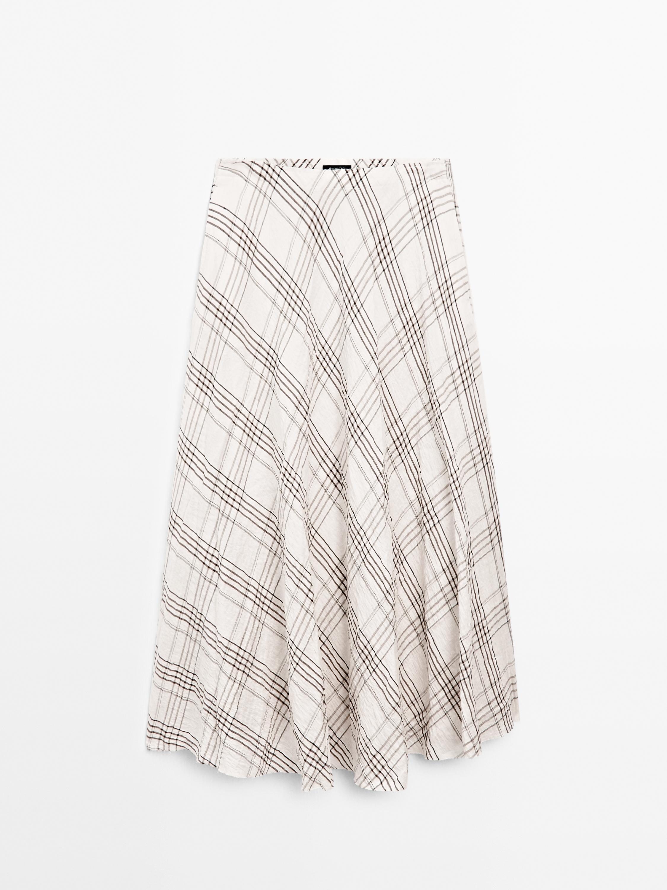 Jupe midi fluide à carreaux